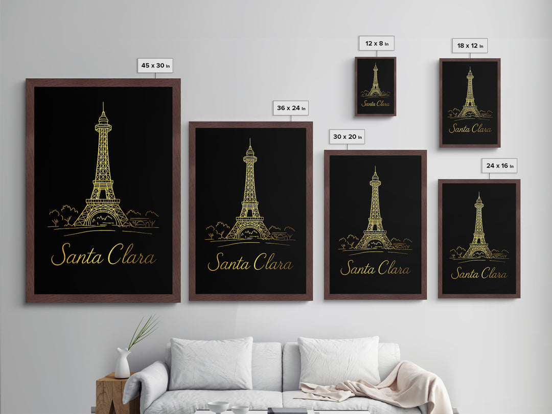 Santa Clara California Art, Metallic Gold Art, Wood Framed Art, Metal Art, Modern House Art, Birthday Travel Gift, Office Decor