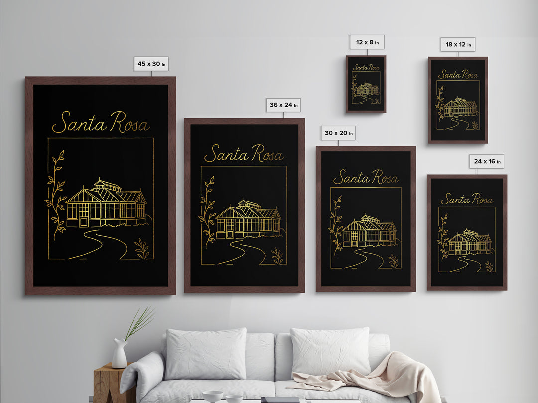 Santa Rosa California Travel, Metallic Gold Print, Wood Framed Art, Metal Art, Modern Wall Art, Anniversary Travel Gift, Living Room Decor