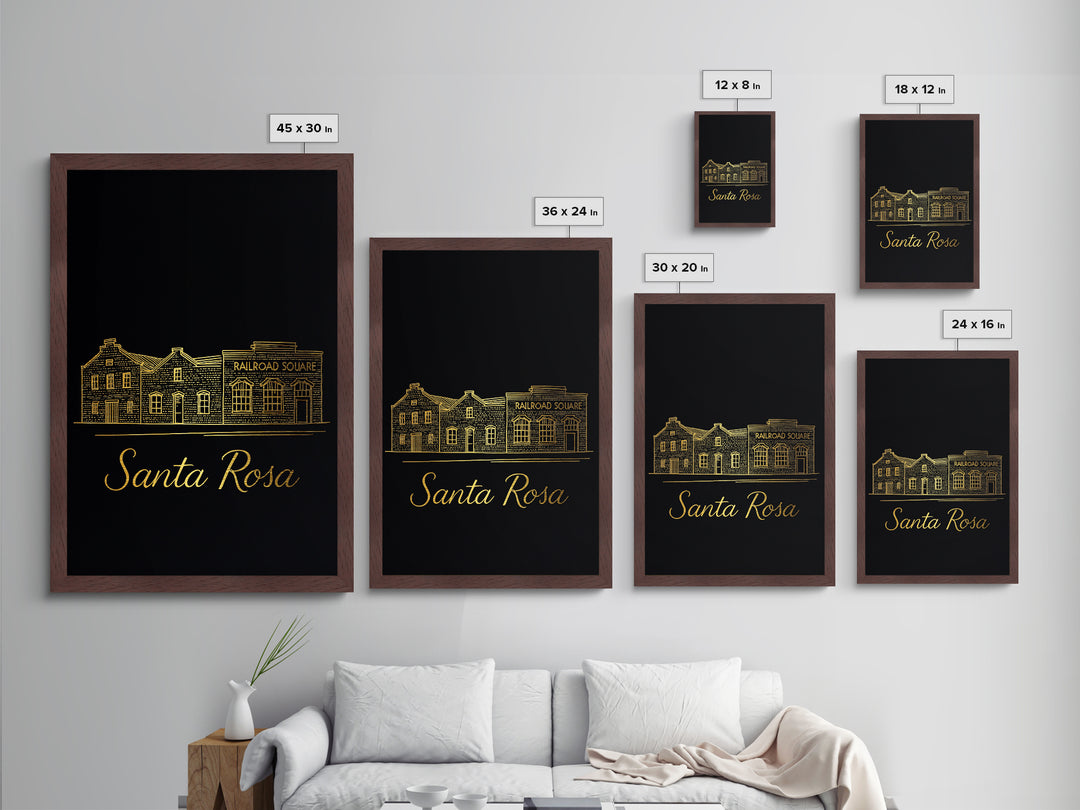 Santa Rosa California Art, Metallic Gold Art, Wood Framed Art, Metal Art, Modern Wall Art, Graduation Travel Gift, Home Decor