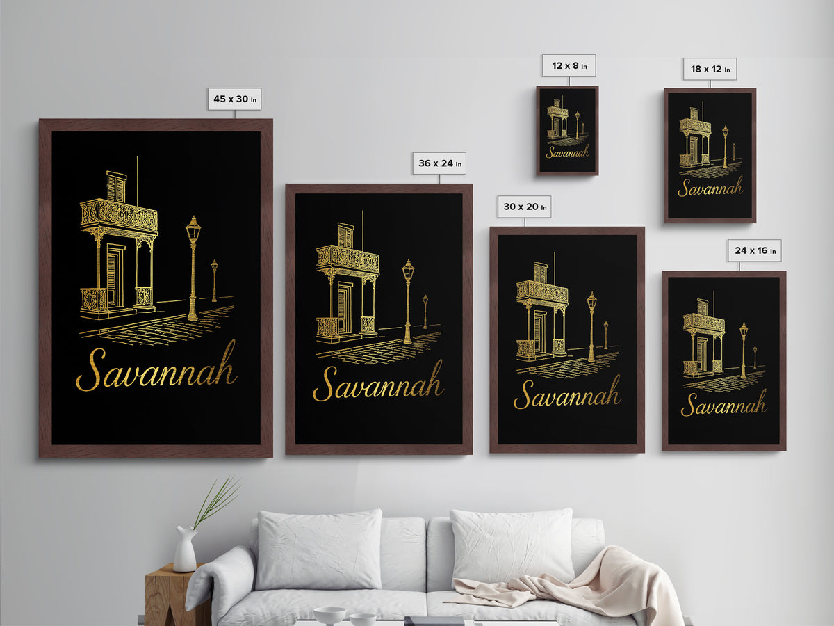 Savannah Georgia Art, Metallic Gold Art, Wood Framed Art, Metal Art, Modern House Art, Birthday Travel Gift, Living Room Decor