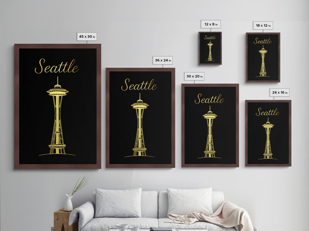 Seattle Washington Travel, Metallic Gold Print, Wood Framed Art, Metal Art, Modern Wall Art, Wanderlust Gift, Living Room Decor