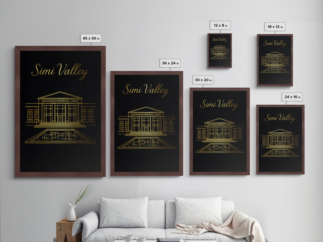 Simi Valley California Art, Metallic Gold Art, Wood Framed Art, Metal Art, Minimalist Wall Art, Birthday Travel Gift, Living Room Decor