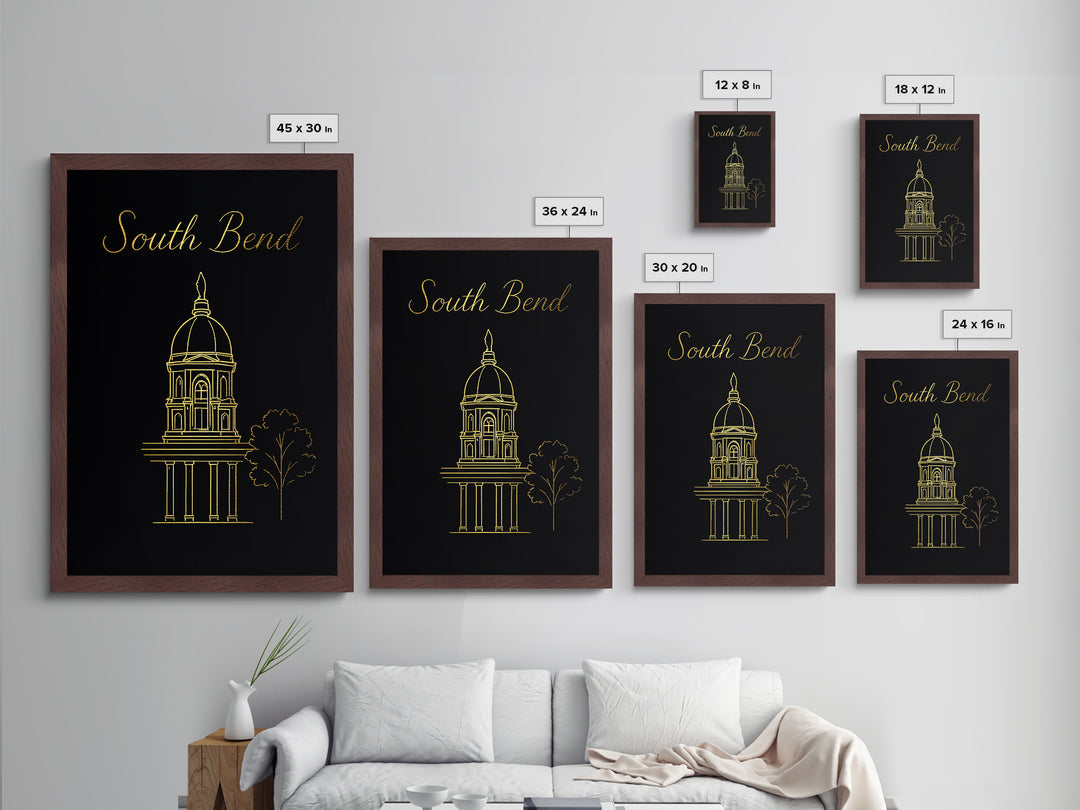 South Bend Indiana Art, Metallic Gold Art, Wood Framed Art, Metal Art, Minimalist Wall Art, Anniversary Travel Gift, Bedroom Decor