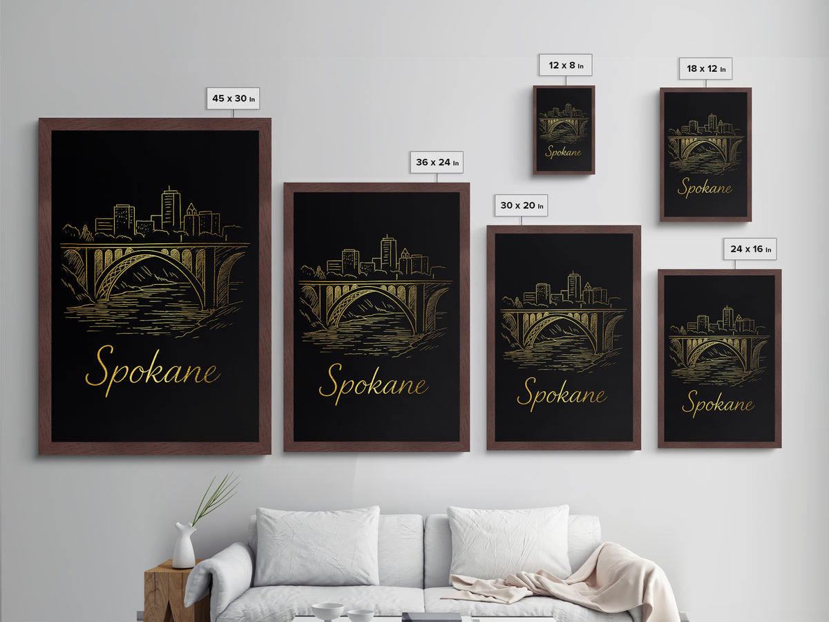 Spokane Washington Art, Metallic Gold Art, Wood Framed Art, Metal Art, Modern House Art, Honeymoon Gift, Living Room Decor