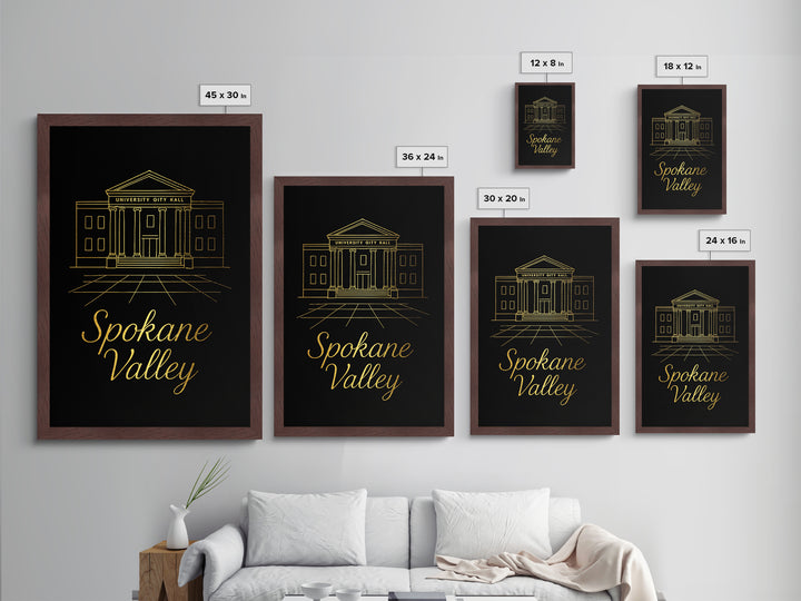 Spokane Valley Washington Travel, Metallic Gold Print, Wood Framed Art, Metal Art, Minimalist Wall Art, Birthday Travel Gift, Home Decor