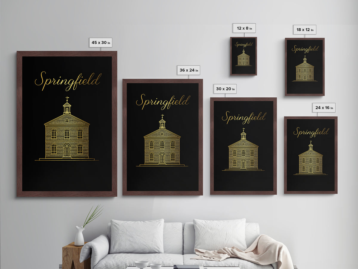 Springfield Missouri Art, Metallic Gold Art, Wood Framed Art, Metal Art, Minimalist Wall Art, Destination Gift, Living Room Decor