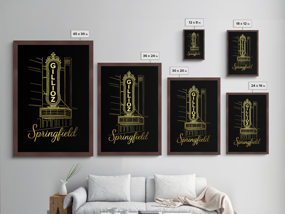Springfield Illinois Art, Metallic Gold Art, Wood Framed Art, Metal Art, Minimalist Wall Art, Anniversary Travel Gift, Bedroom Decor