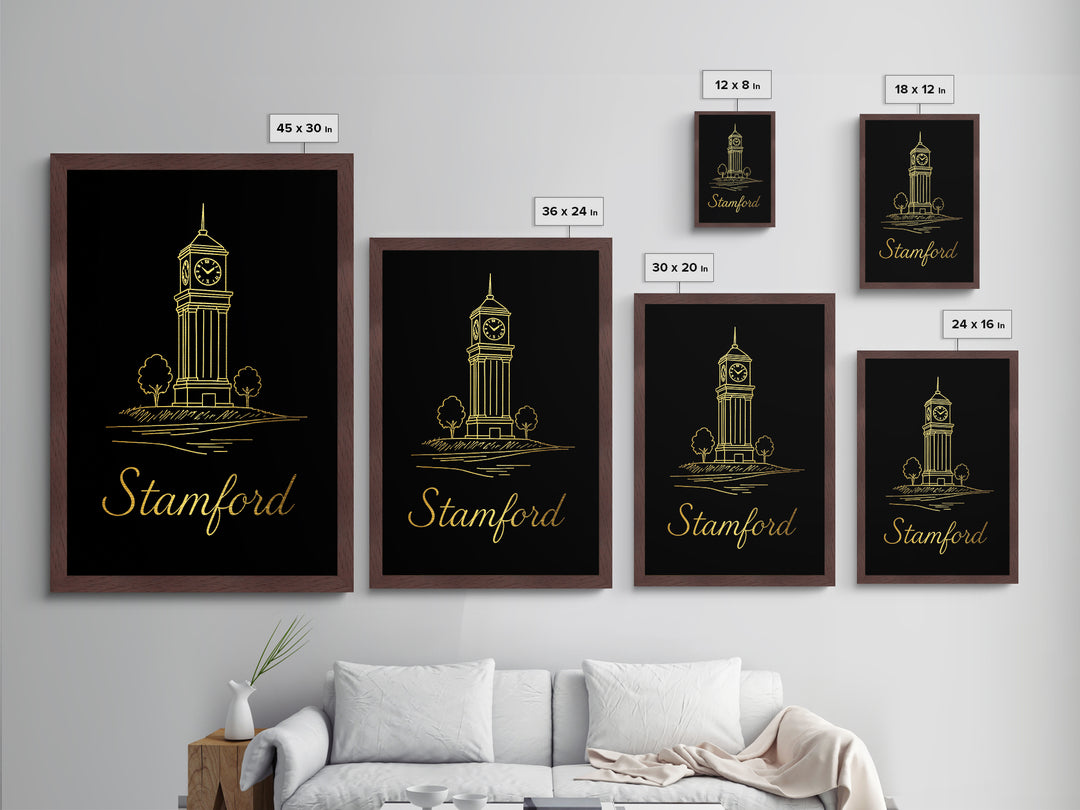 Stamford Connecticut Travel, Metallic Gold Print, Wood Framed Art, Metal Art, Modern Wall Art, Graduation Travel Gift, Office Decor