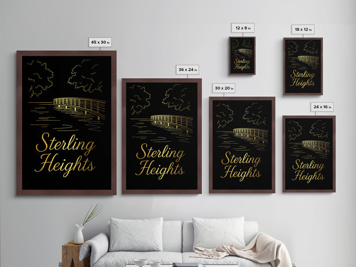 Sterling Heights Michigan Art, Metallic Gold Art, Wood Framed Art, Metal Art, Modern House Art, Birthday Travel Gift, Home Decor