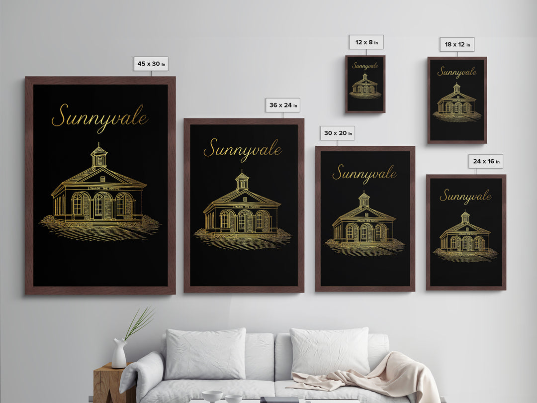 Sunnyvale California Travel, Metallic Gold Print, Wood Framed Art, Metal Art, Modern House Art, Wanderlust Gift, Living Room Decor