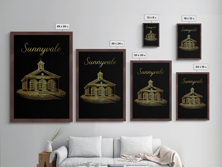 Sunnyvale California Travel, Metallic Gold Print, Wood Framed Art, Metal Art, Modern House Art, Wanderlust Gift, Living Room Decor
