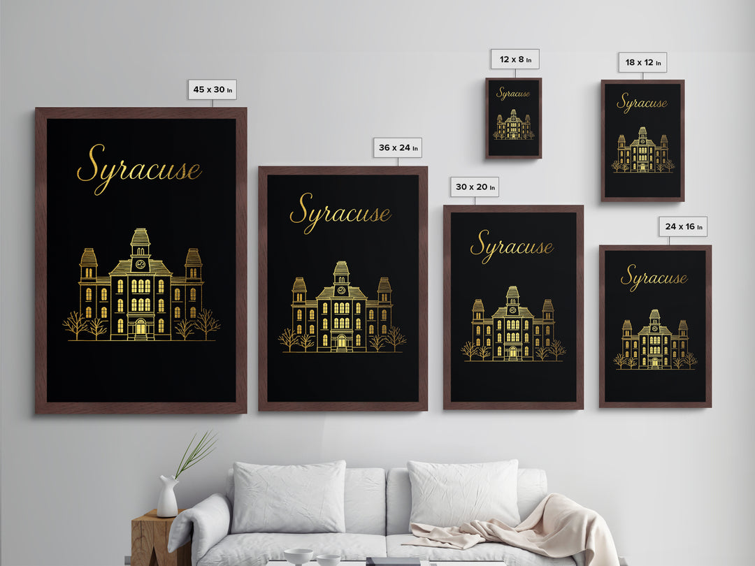 Syracuse New York Art, Metallic Gold Art, Wood Framed Art, Metal Art, Modern Wall Art, Retirement Travel Gift, Office Decor