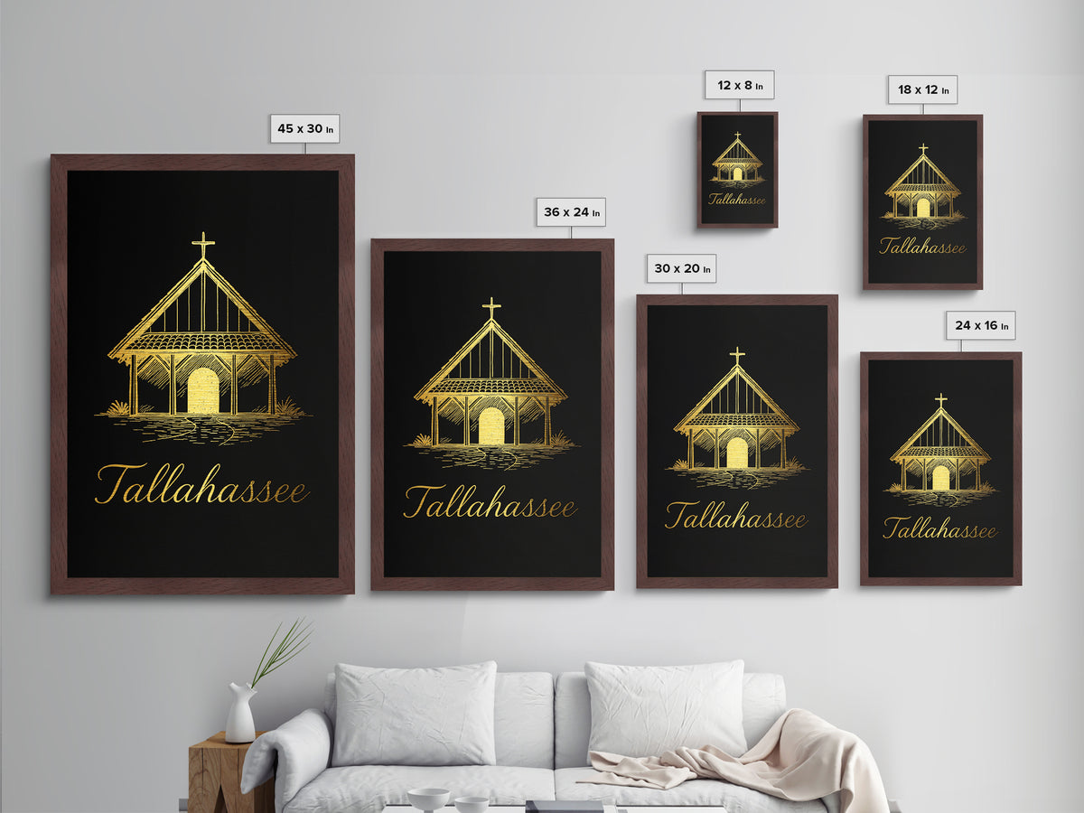Tallahassee Florida Art, Metallic Gold Art, Wood Framed Art, Metal Art, Modern Wall Art, Anniversary Travel Gift, Office Decor