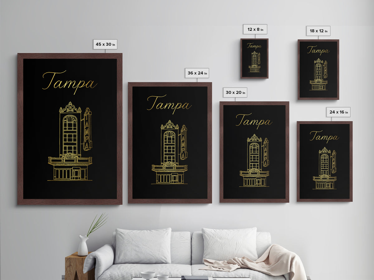Tampa Florida Art, Metallic Gold Art, Wood Framed Art, Metal Art, Minimalist Wall Art, Honeymoon Gift, Living Room Decor