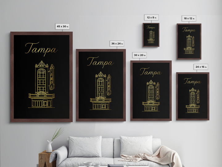 Tampa Florida Art, Metallic Gold Art, Wood Framed Art, Metal Art, Minimalist Wall Art, Honeymoon Gift, Living Room Decor