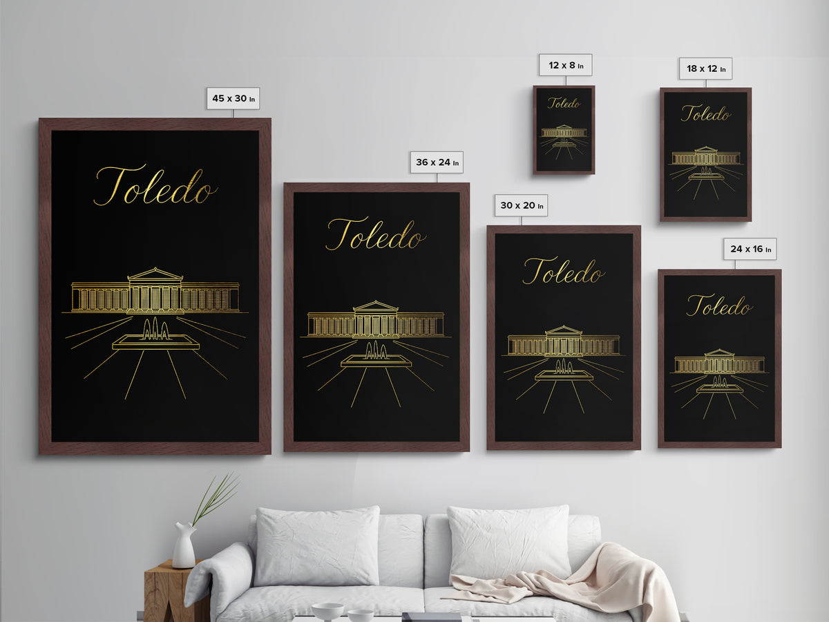 Toledo Ohio Travel, Metallic Gold Print, Wood Framed Art, Metal Art, Modern Wall Art, Graduation Travel Gift, Home Decor
