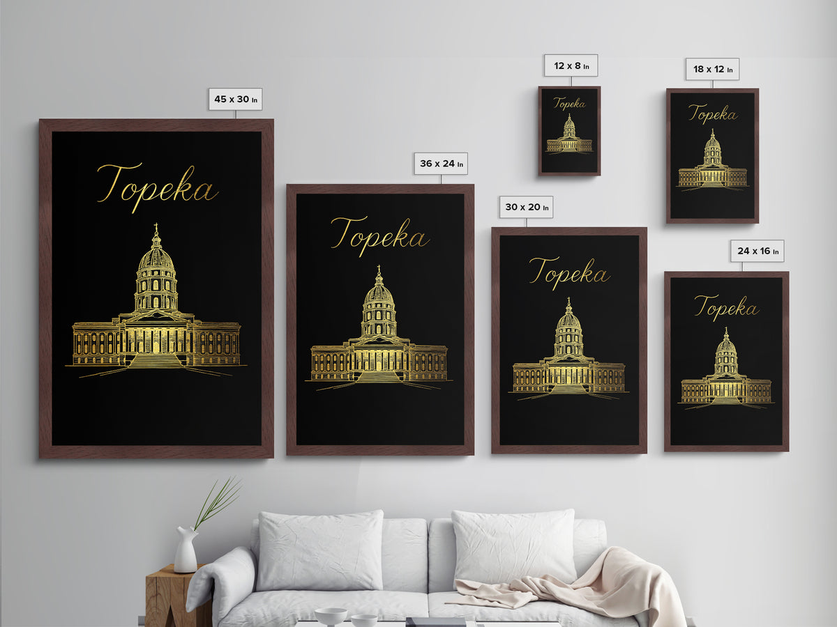 Topeka Kansas Travel, Metallic Gold Print, Wood Framed Art, Metal Art, Modern House Art, Birthday Travel Gift, Living Room Decor