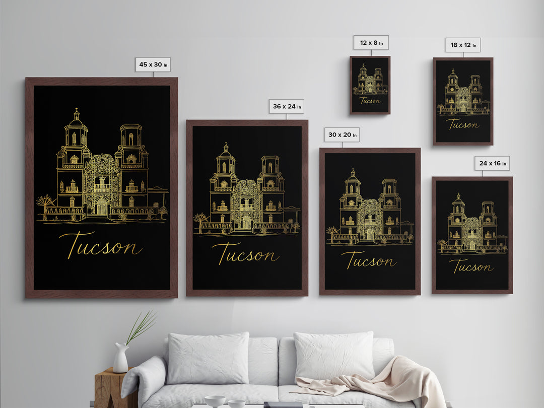 Tucson Arizona Art, Metallic Gold Art, Wood Framed Art, Metal Art, Minimalist Wall Art, Anniversary Travel Gift, Bedroom Decor