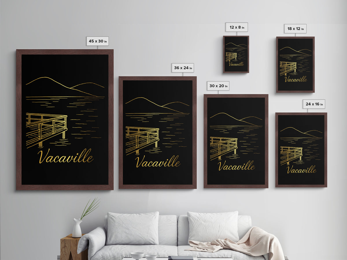 Vacaville California Art, Metallic Gold Art, Wood Framed Art, Metal Art, Modern Wall Art, Graduation Travel Gift, Bedroom Decor