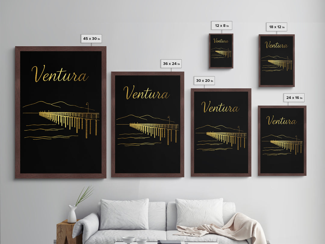 Ventura California Art, Metallic Gold Art, Wood Framed Art, Metal Art, Modern House Art, Birthday Travel Gift, Home Decor
