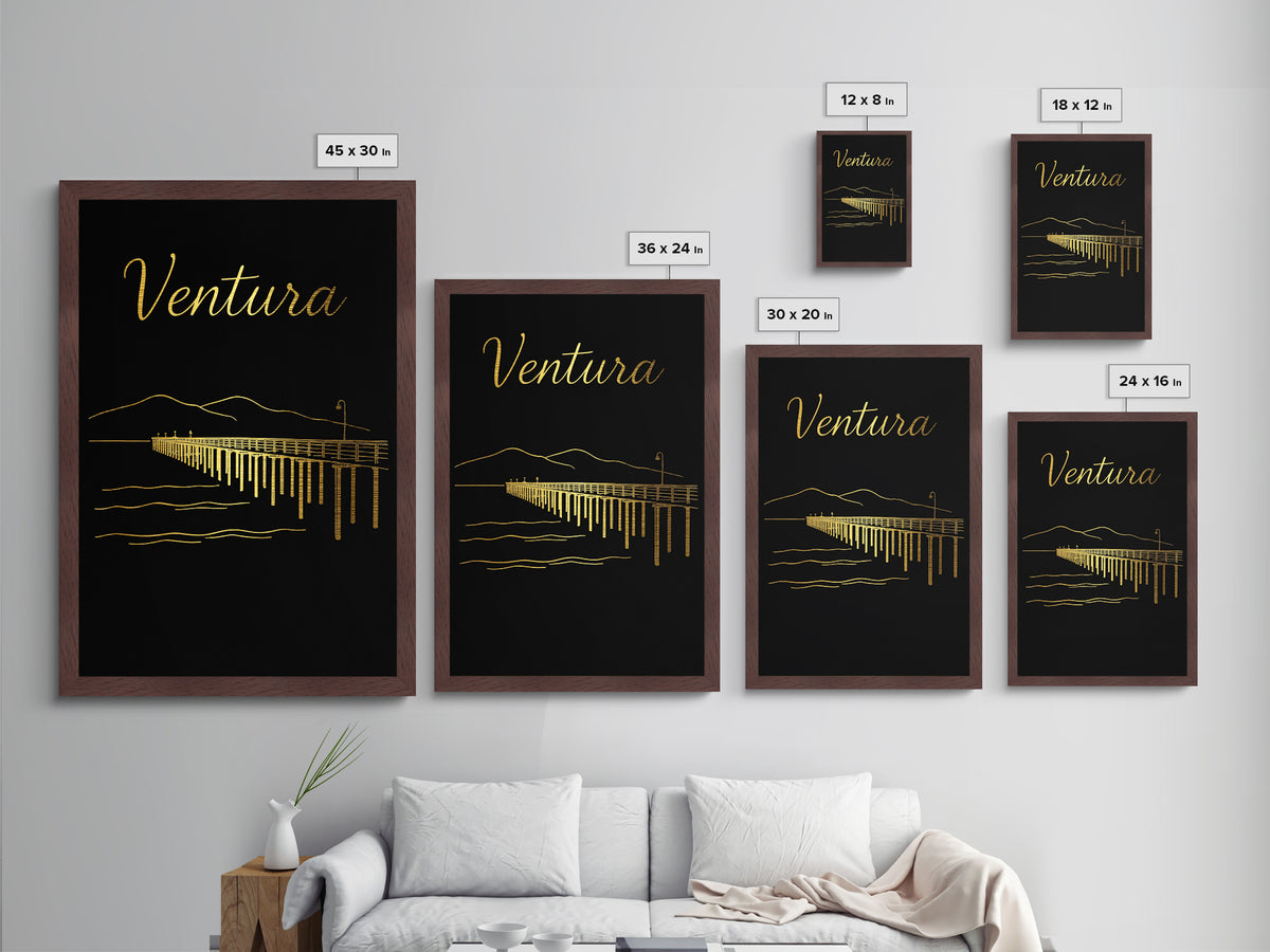 Ventura California Art, Metallic Gold Art, Wood Framed Art, Metal Art, Modern House Art, Birthday Travel Gift, Home Decor