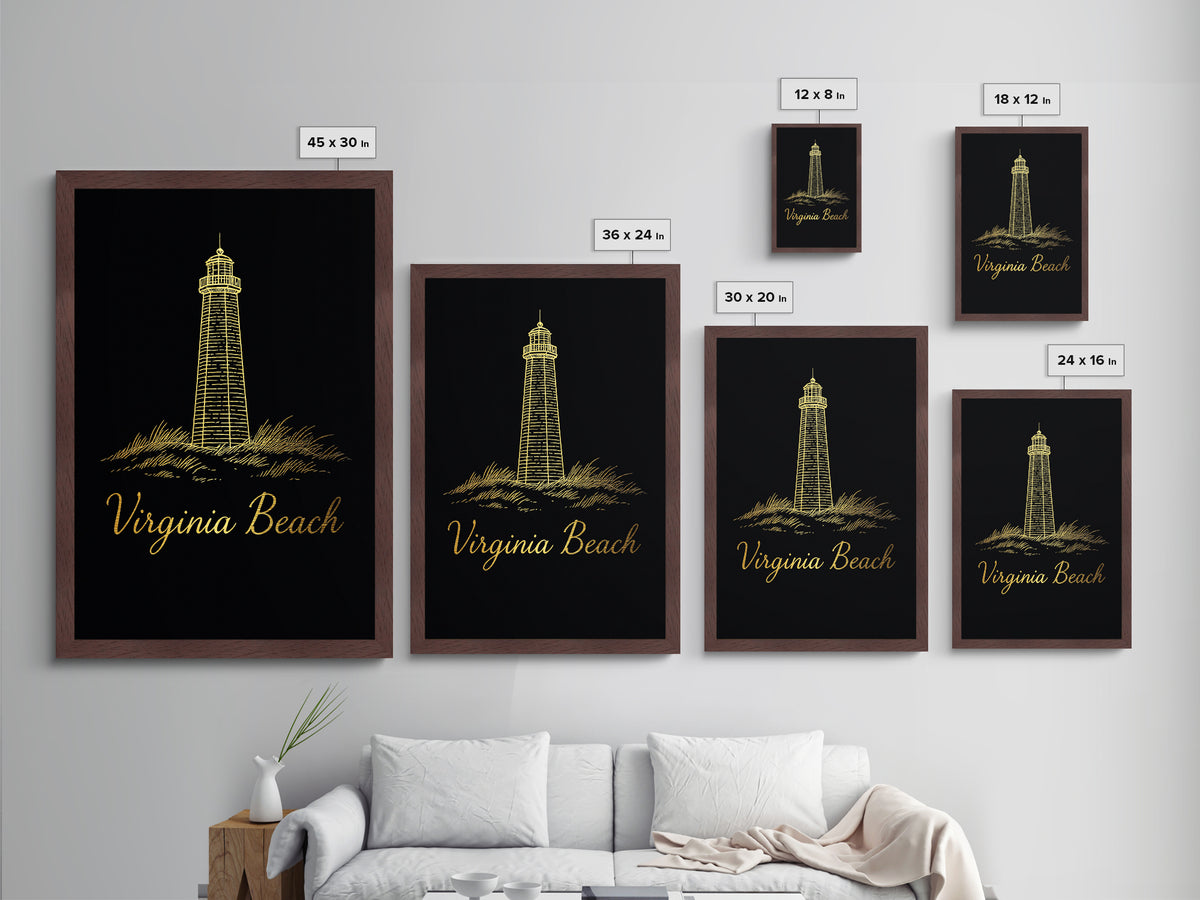 Virginia Beach Virginia Travel, Metallic Gold Print, Wood Framed Art, Metal Art, Modern Wall Art, Destination Gift, Home Decor