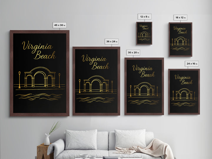 Virginia Beach Virginia Art, Metallic Gold Art, Wood Framed Art, Metal Art, Minimalist Wall Art, Wanderlust Gift, Office Decor