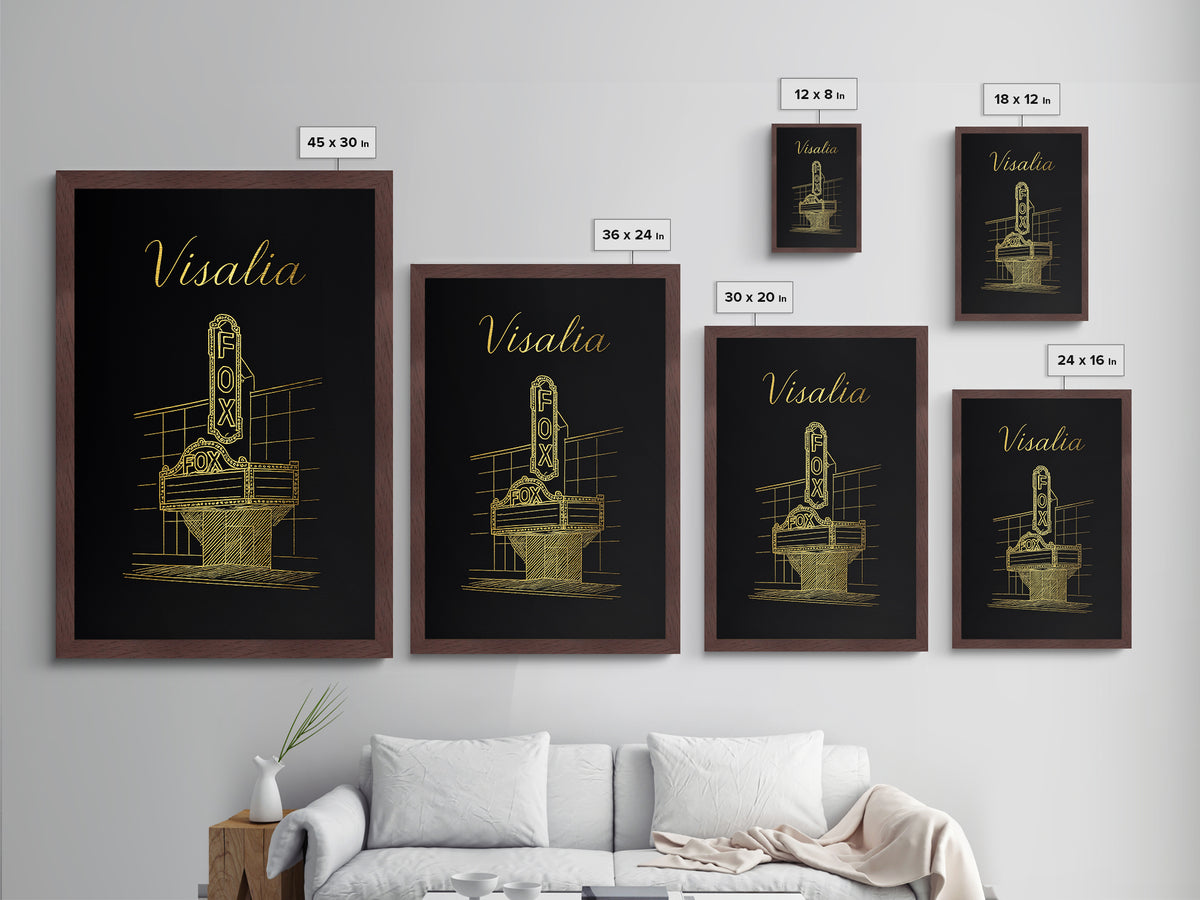 Visalia California Travel, Metallic Gold Print, Wood Framed Art, Metal Art, Modern House Art, Anniversary Travel Gift, Bedroom Decor