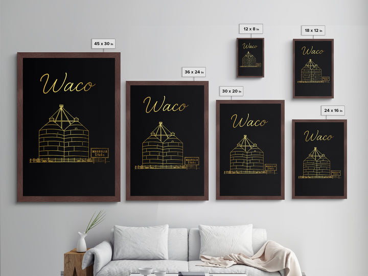 Waco Texas Travel, Metallic Gold Print, Wood Framed Art, Metal Art, Minimalist Wall Art, Honeymoon Gift, Office Decor