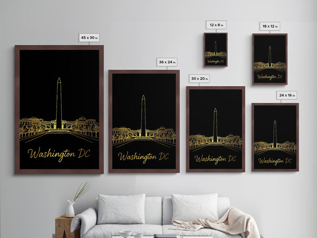 Washington DC Travel, Metallic Gold Print, Wood Framed Art, Metal Art, Minimalist Wall Art, Destination Gift, Bedroom Decor