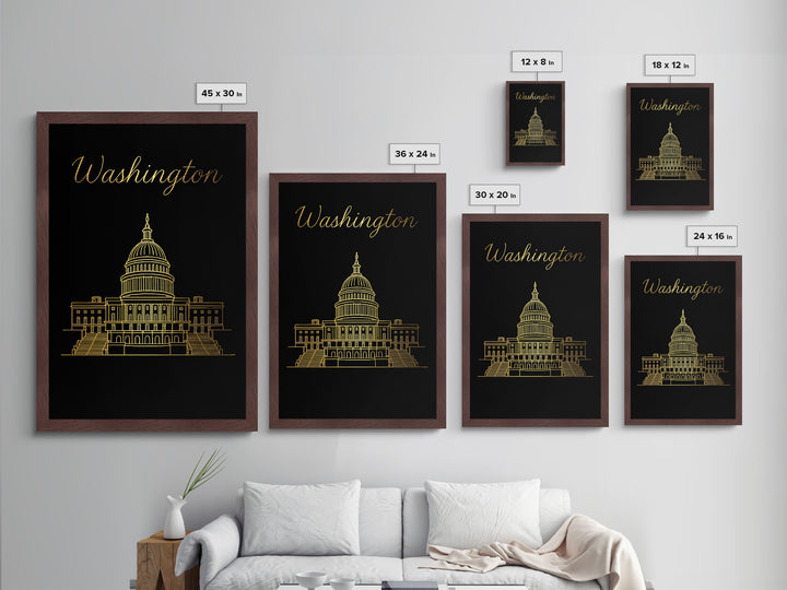 Washington DC Art, Metallic Gold Art, Wood Framed Art, Metal Art, Modern House Art, Wanderlust Gift, Office Decor