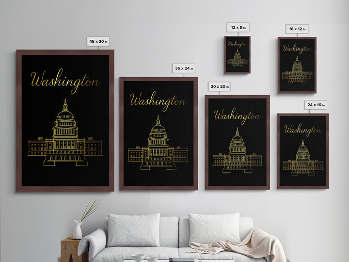 Washington DC Travel, Metallic Gold Print, Wood Framed Art, Metal Art, Modern Wall Art, Anniversary Travel Gift, Living Room Decor