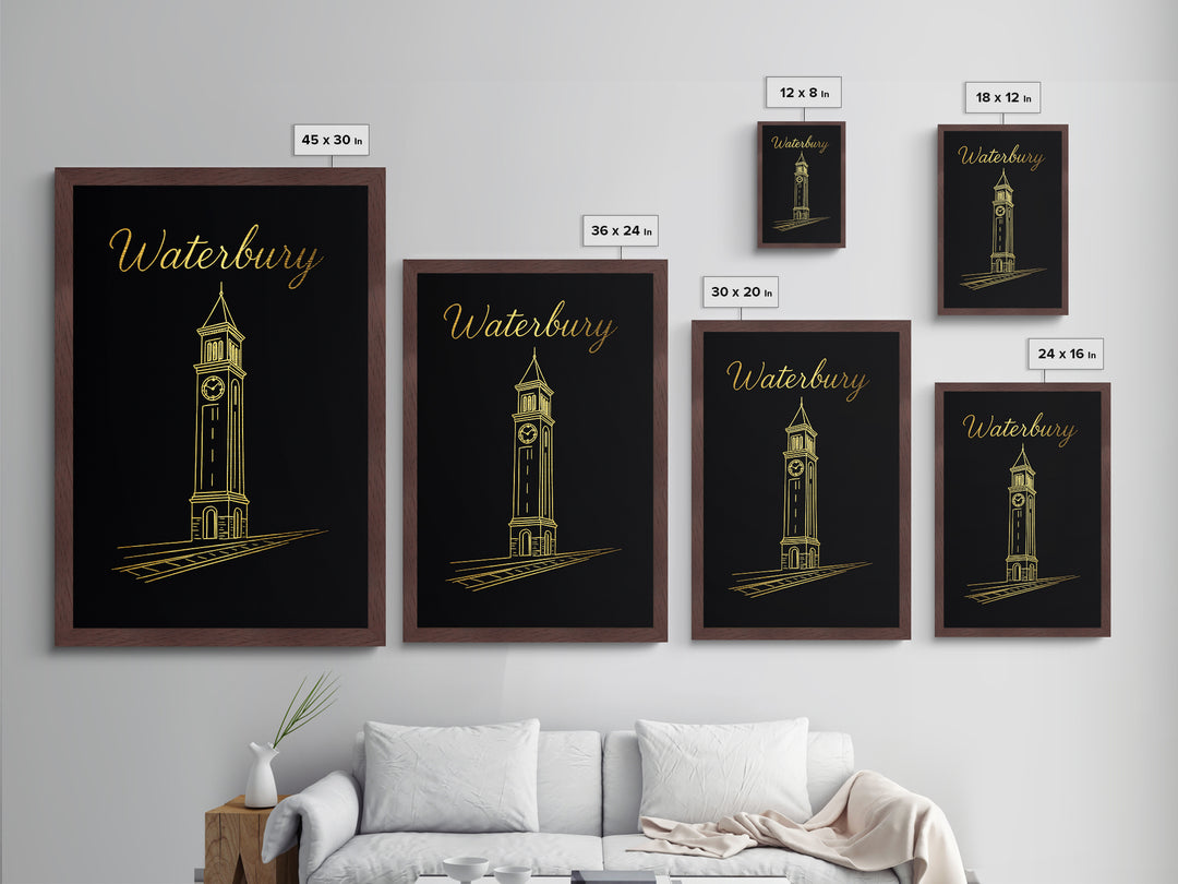 Waterbury Connecticut Travel, Metallic Gold Print, Wood Framed Art, Metal Art, Modern Wall Art, Retirement Travel Gift, Office Decor