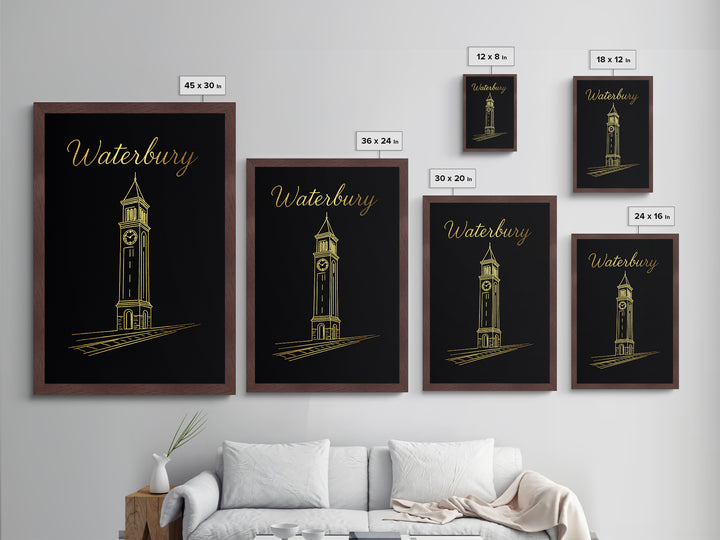 Waterbury Connecticut Travel, Metallic Gold Print, Wood Framed Art, Metal Art, Modern Wall Art, Retirement Travel Gift, Office Decor