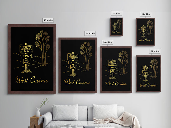 West Covina California Travel, Metallic Gold Print, Wood Framed Art, Metal Art, Minimalist Wall Art, Destination Gift, Home Decor