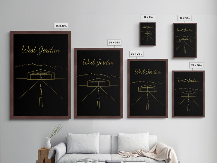 West Jordan Utah Travel, Metallic Gold Print, Wood Framed Art, Metal Art, Modern Wall Art, Anniversary Travel Gift, Bedroom Decor