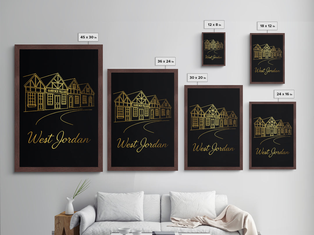 West Jordan Utah Art, Metallic Gold Art, Wood Framed Art, Metal Art, Modern Wall Art, Graduation Travel Gift, Office Decor