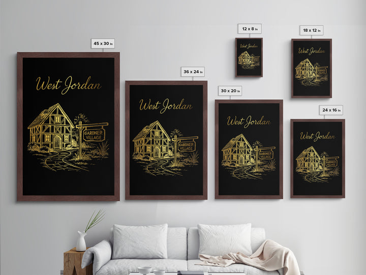 West Jordan Utah Art, Metallic Gold Art, Wood Framed Art, Metal Art, Modern House Art, Birthday Travel Gift, Living Room Decor