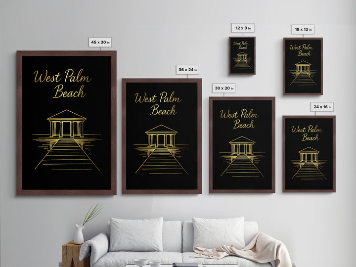 West Palm Beach Florida Travel, Metallic Gold Print, Wood Framed Art, Metal Art, Modern Wall Art, Honeymoon Gift, Office Decor