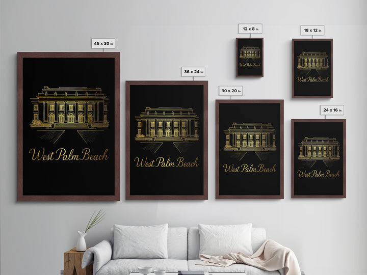 West Palm Beach Florida Art, Metallic Gold Art, Wood Framed Art, Metal Art, Minimalist Wall Art, Birthday Travel Gift, Home Decor
