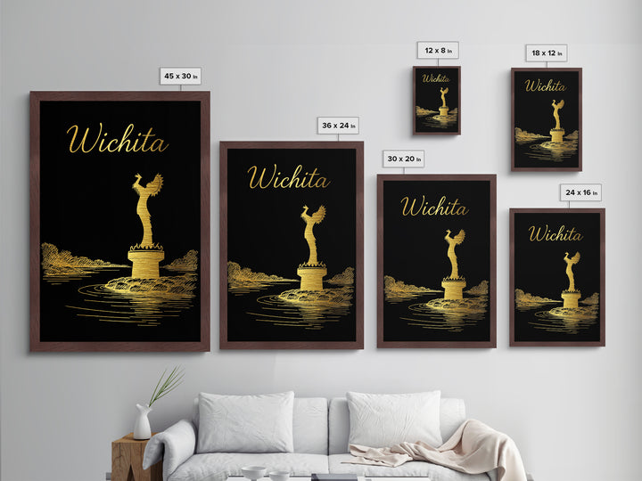 Wichita Kansas Travel, Metallic Gold Print, Wood Framed Art, Metal Art, Minimalist Wall Art, Destination Gift, Home Decor