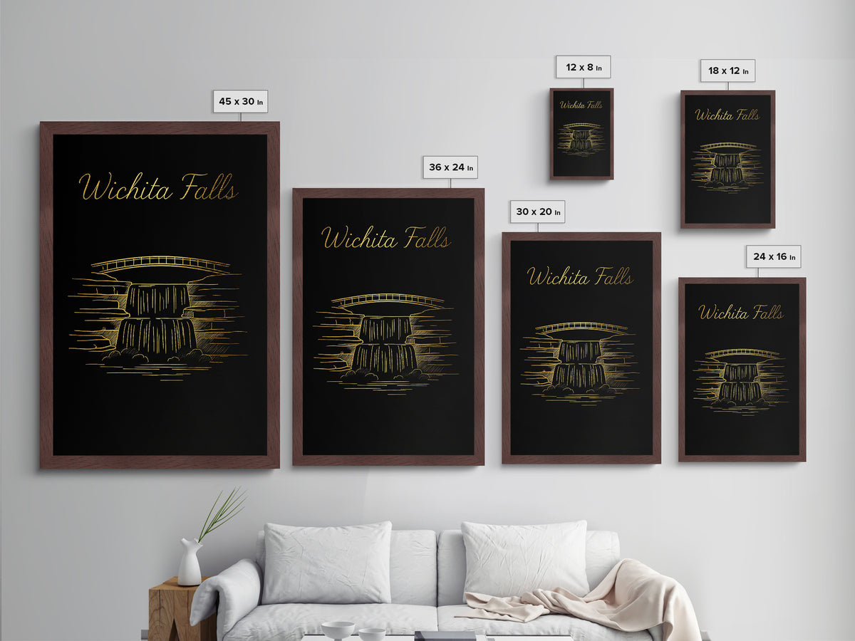 Wichita Falls Texas Travel, Metallic Gold Print, Wood Framed Art, Metal Art, Modern Wall Art, Anniversary Travel Gift, Office Decor