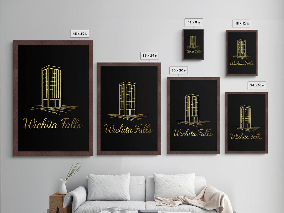 Wichita Falls Texas Art, Metallic Gold Art, Wood Framed Art, Metal Art, Modern Wall Art, Graduation Travel Gift, Bedroom Decor