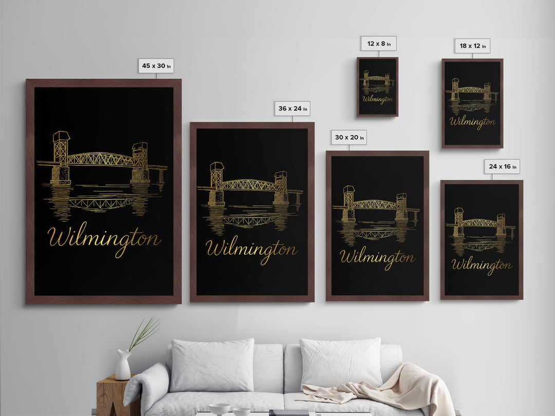 Wilmington Delaware Art, Metallic Gold Art, Wood Framed Art, Metal Art, Minimalist Wall Art, Honeymoon Gift, Living Room Decor