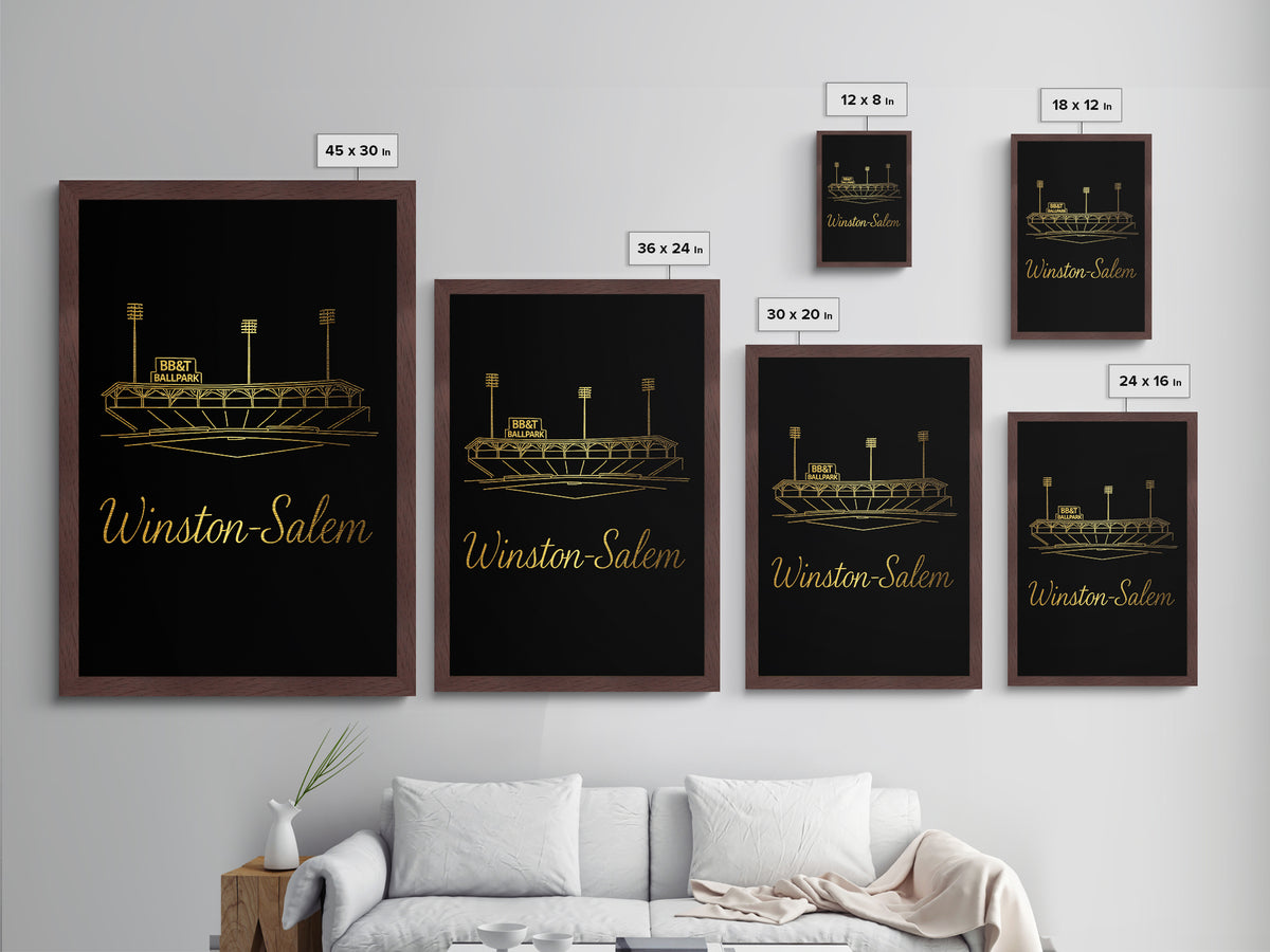 Winston Salem North Carolina Art, Metallic Gold Art, Wood Framed Art, Metal Art, Minimalist Wall Art, Destination Gift, Office Decor