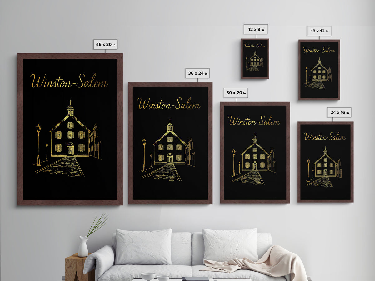 Winston Salem North Carolina Travel, Metallic Gold Print, Wood Framed Art, Metal Art, Modern House Art, Wanderlust Gift, Bedroom Decor