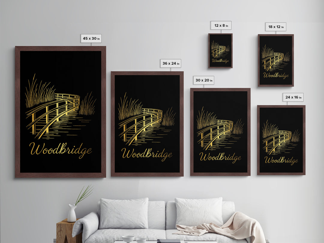 Woodbridge Virginia Travel, Metallic Gold Print, Wood Framed Art, Metal Art, Modern Wall Art, Anniversary Travel Gift, Living Room Decor