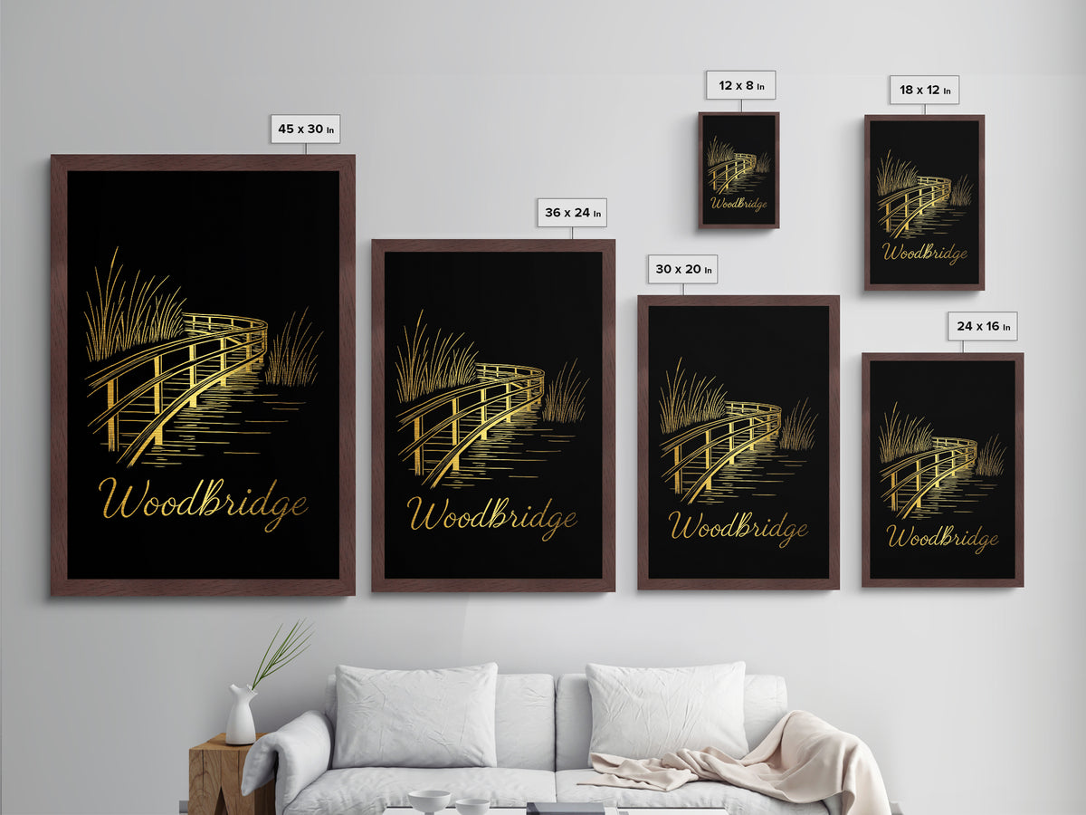 Woodbridge Virginia Travel, Metallic Gold Print, Wood Framed Art, Metal Art, Modern Wall Art, Anniversary Travel Gift, Living Room Decor