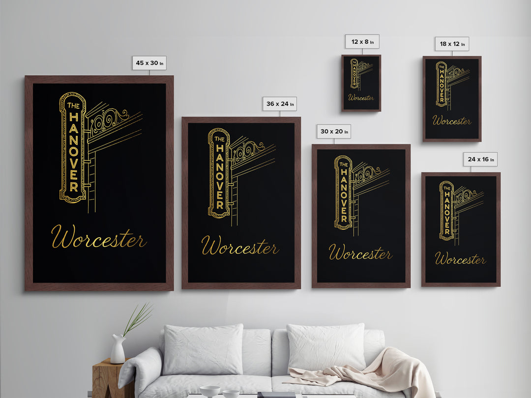 Worcester Massachusetts Travel, Metallic Gold Print, Wood Framed Art, Metal Art, Minimalist Wall Art, Honeymoon Gift, Bedroom Decor
