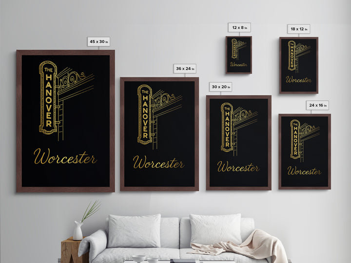 Worcester Massachusetts Travel, Metallic Gold Print, Wood Framed Art, Metal Art, Minimalist Wall Art, Honeymoon Gift, Bedroom Decor